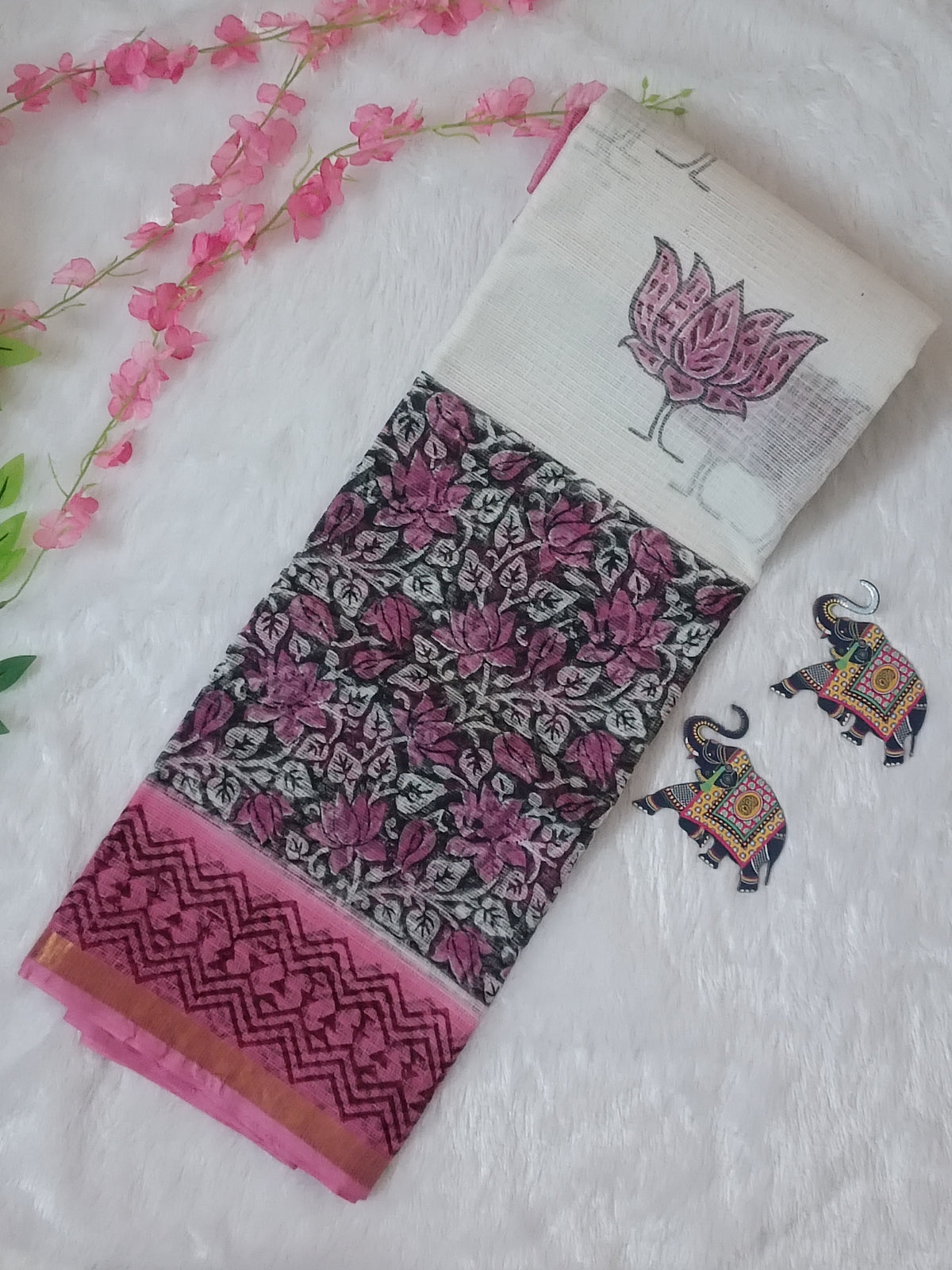 Gulabi Kamal - Pure Cotton Kota Doria Handblock Lotus