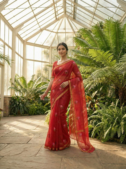 Rangriti - Pure Cotton Kota Doria Saree with Hand Embroidery