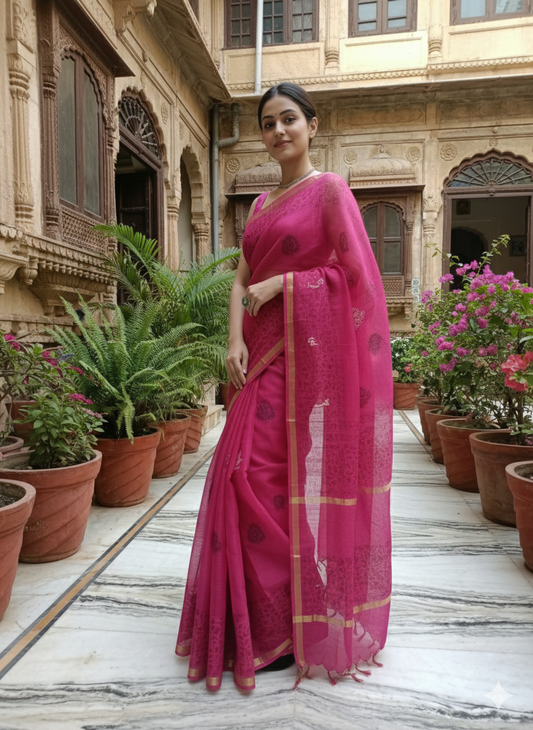 Pushpika - Pure Cotton Kota Doria Handblock