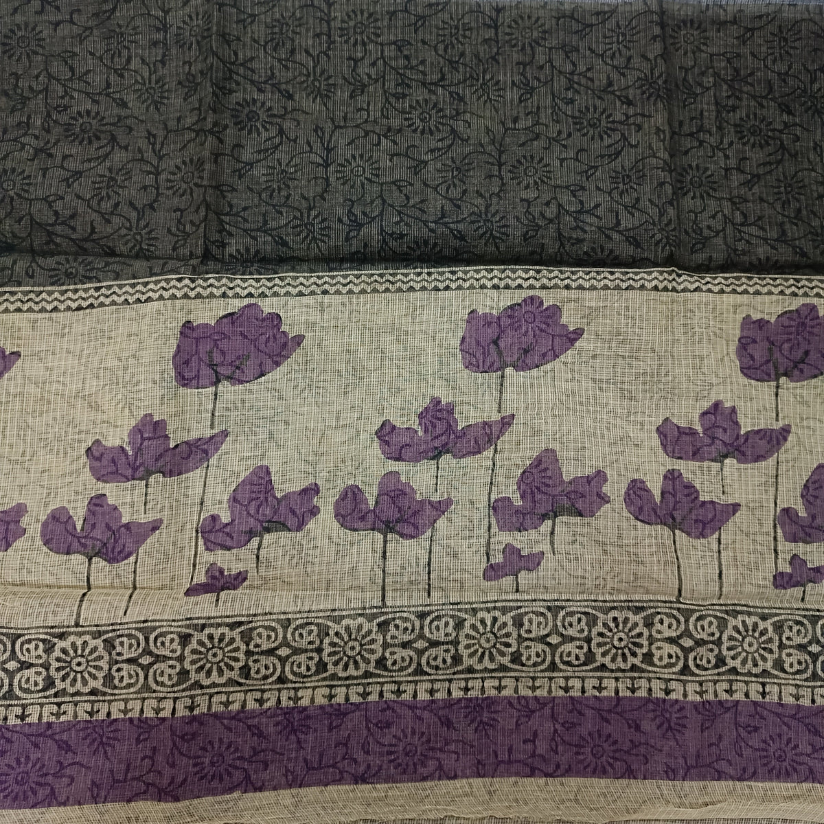 Rajnigandha-Handblock Pure Cotton Kota Doria Saree
