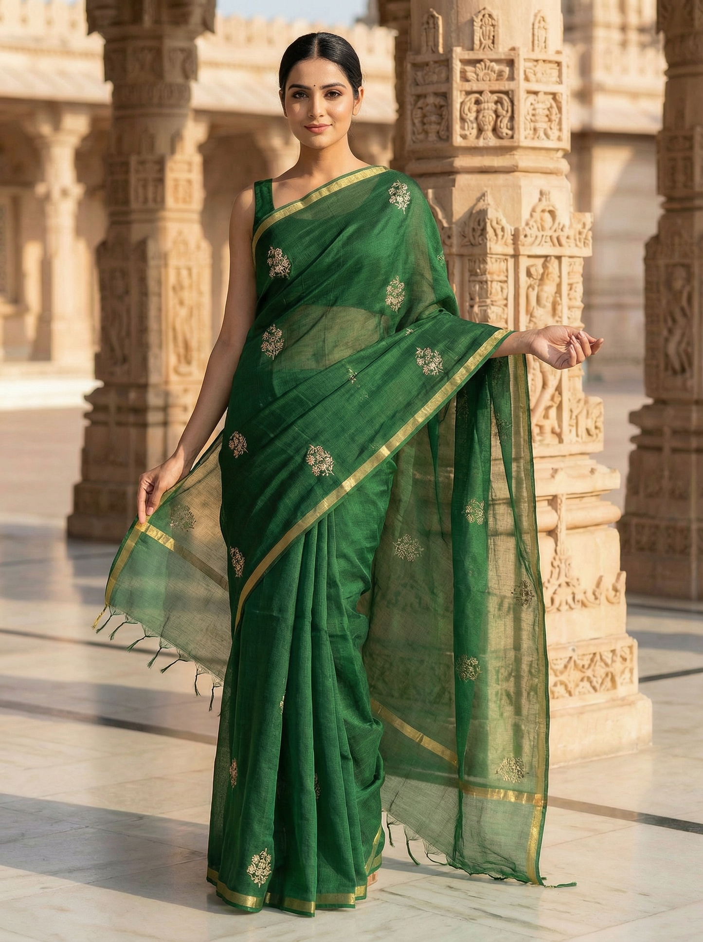 Vrinda Green - Pure Silk Kota Doria Saree