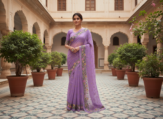 Komalika - Pure Cotton Kota Doria with Floral Embroidery