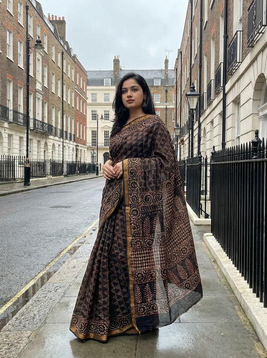 Prithvi- Pure Cotton Dabu Handblock Kota Doria Saree