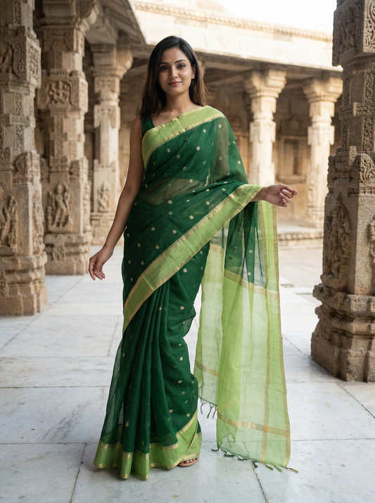Prakriti - Double Shade Butti with gap border Pure Cotton Kota Doria Saree
