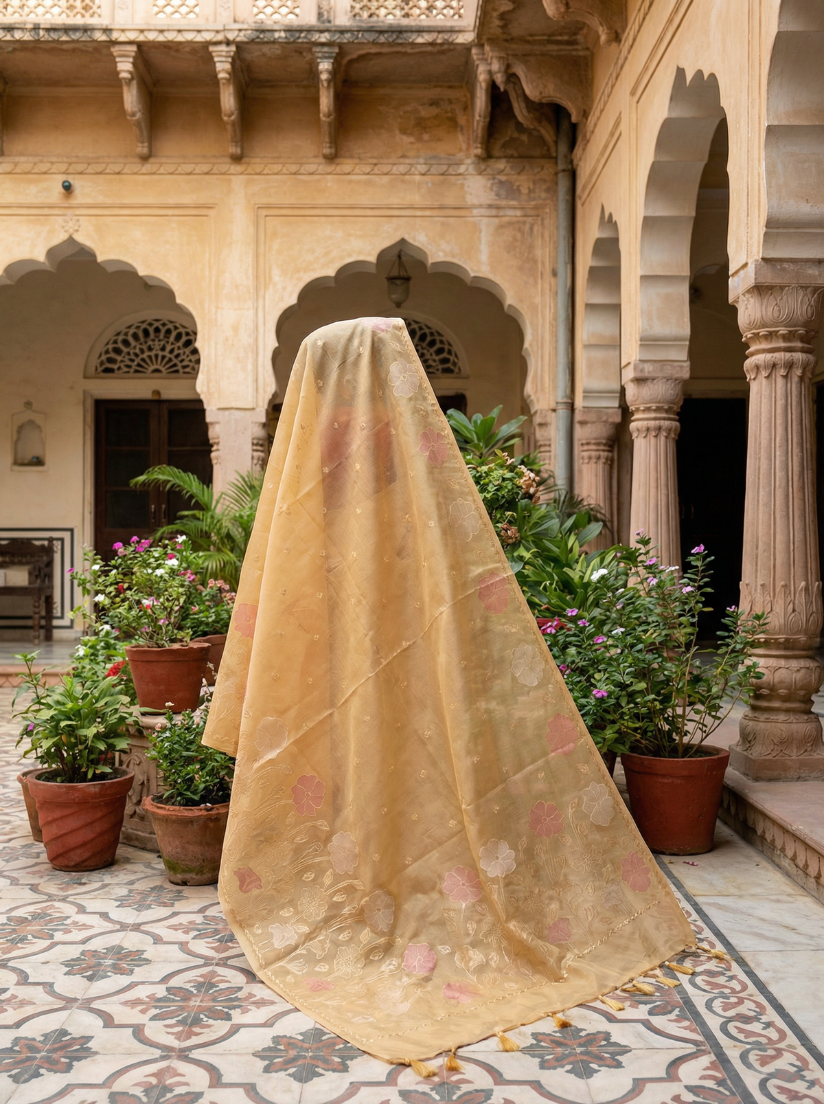 Rajwada Pushp - Pure Cotton Kota Doria Saree with Patch Work Embroidery