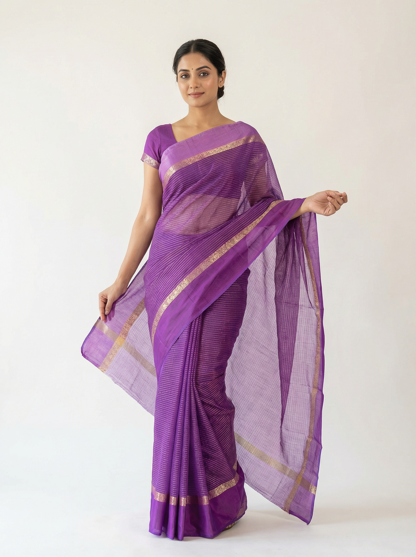 Royal Plum - Pure Silk Zari Lining Kota Doria Saree