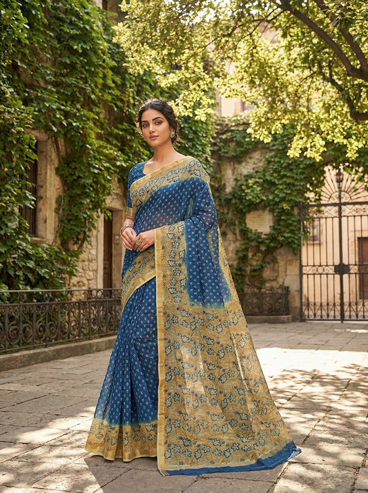 Neelkamal - Pure Cotton Kota Doria Hanblock Saree