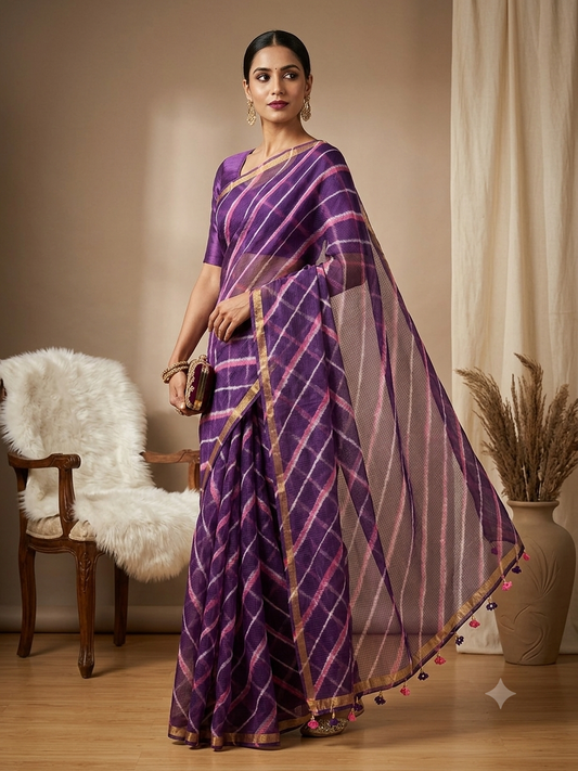 KOMALIKA - Pure Cotton Lehriya Kota Doria Saree
