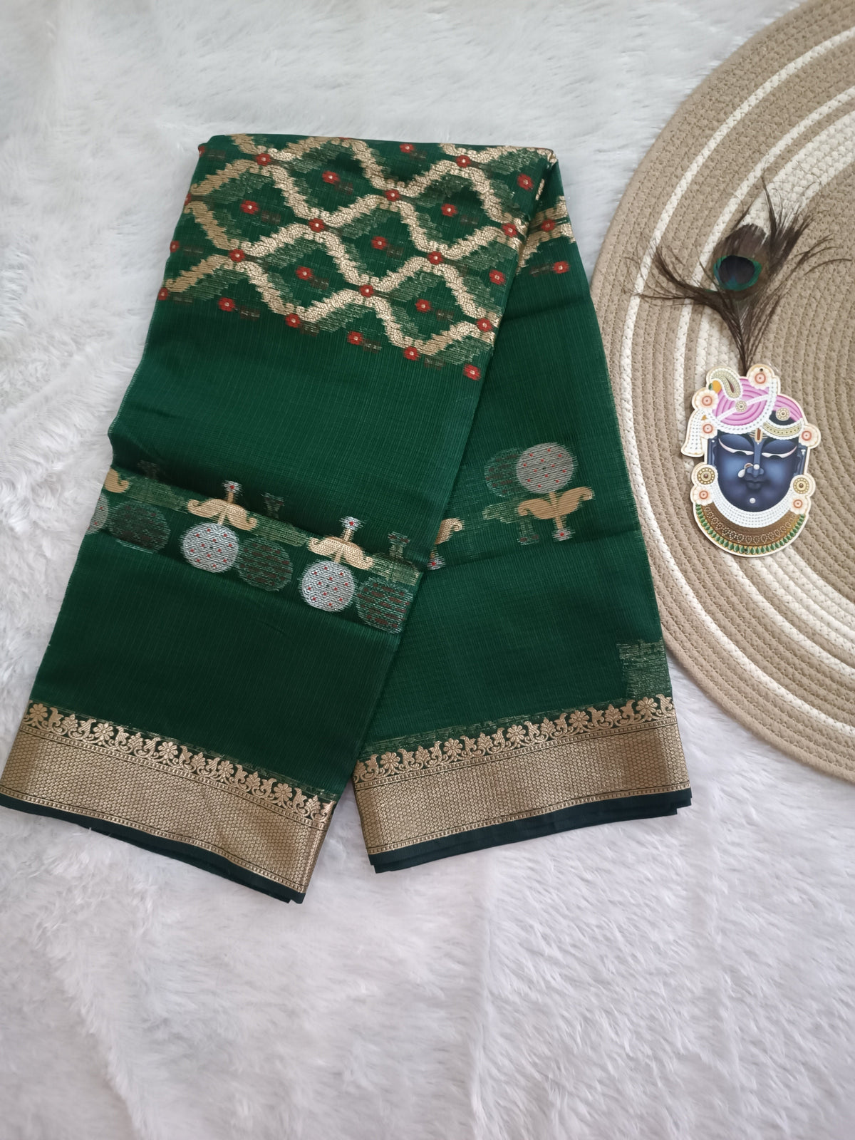 Panna- Kota Doria Saree with Zari Weaving