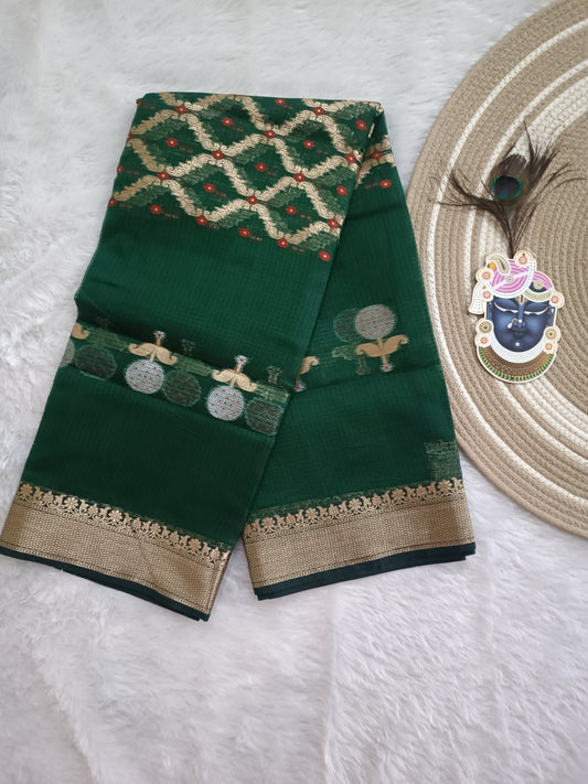 Panna- Kota Doria Saree with Zari Weaving