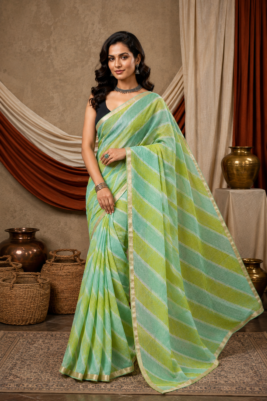 VASUDHA GREEN - PURE COTTON LEHRIYA KOTA DORIA SAREE