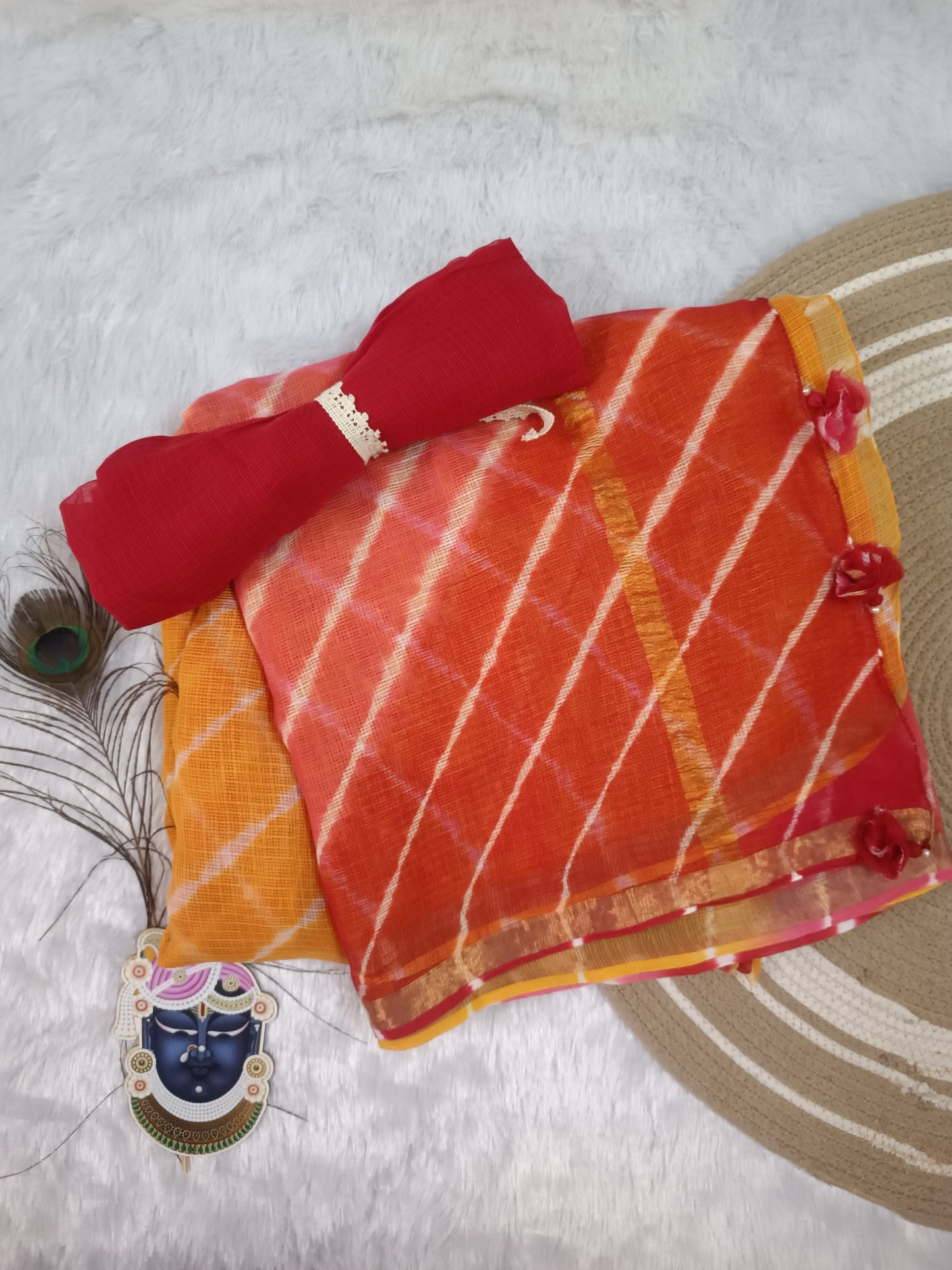 RANGRITI - Pure Cotton Lehriya Kota Doria Saree