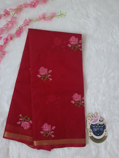 Rangriti - Pure Cotton Kota Doria Saree with Hand Embroidery