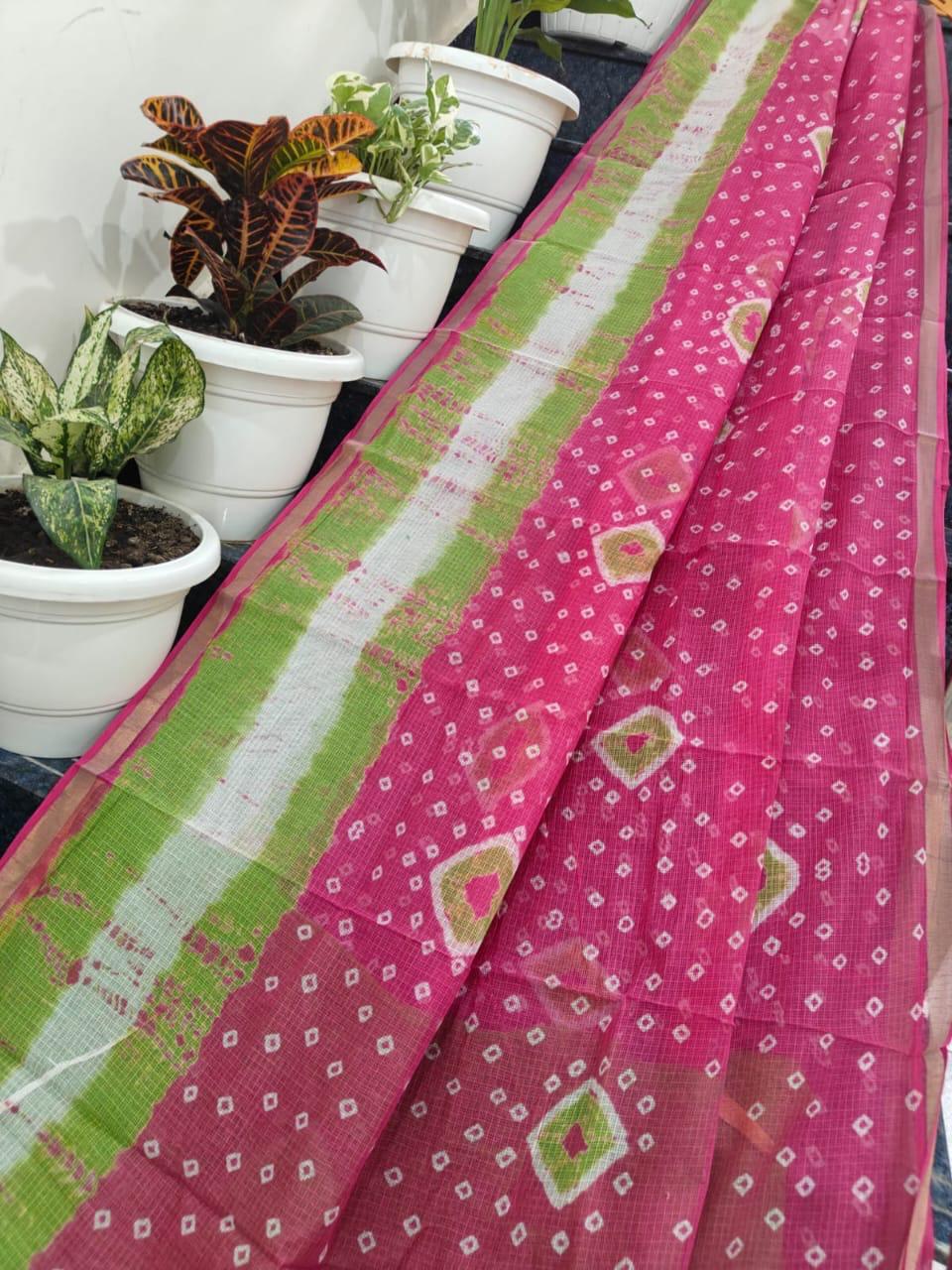 Gulrang – Bandhani and Shibori Pure Cotton Kota Doria Saree