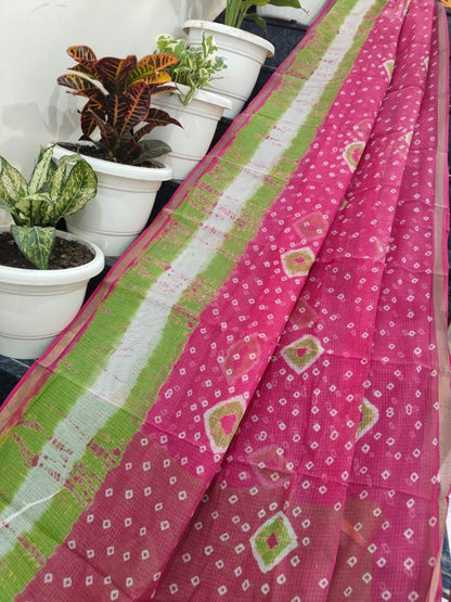 Gulrang – Bandhani and Shibori Pure Cotton Kota Doria Saree