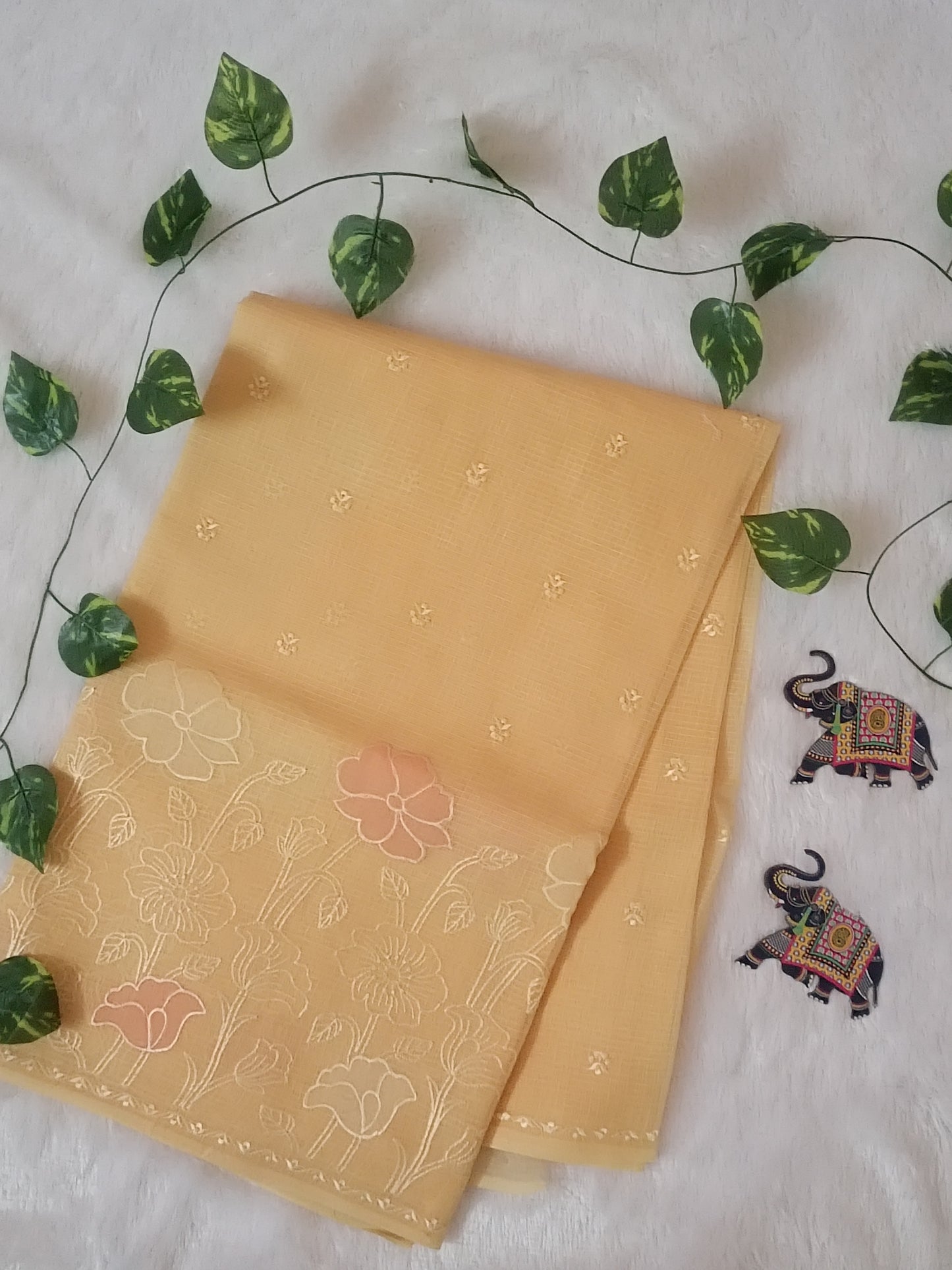 Rajwada Pushp - Pure Cotton Kota Doria Saree with Patch Work Embroidery