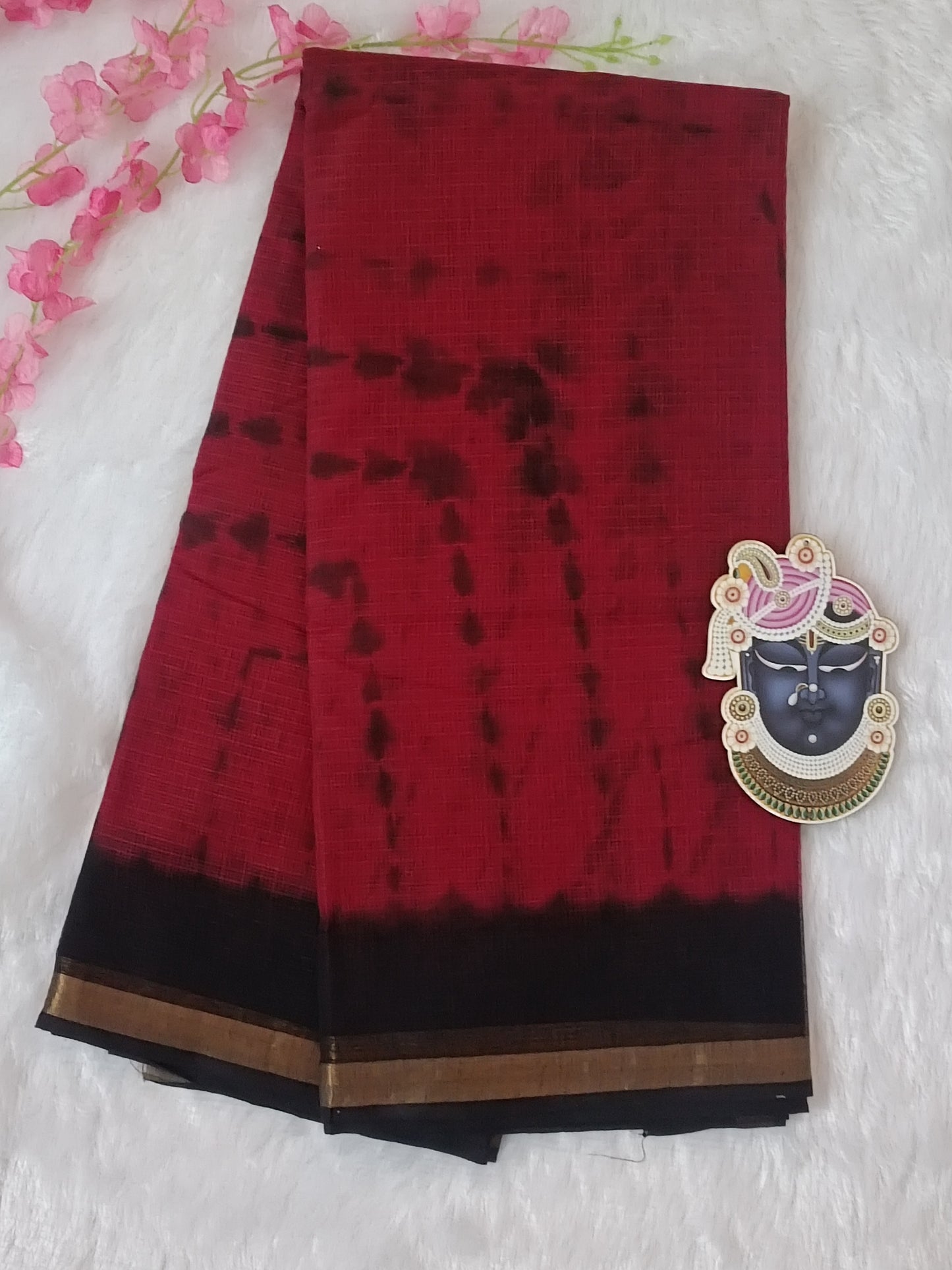 Laalima Pure Cotton Red and Black Shibori Kota Doria Saree