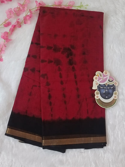 Laalima Pure Cotton Red and Black Shibori Kota Doria Saree