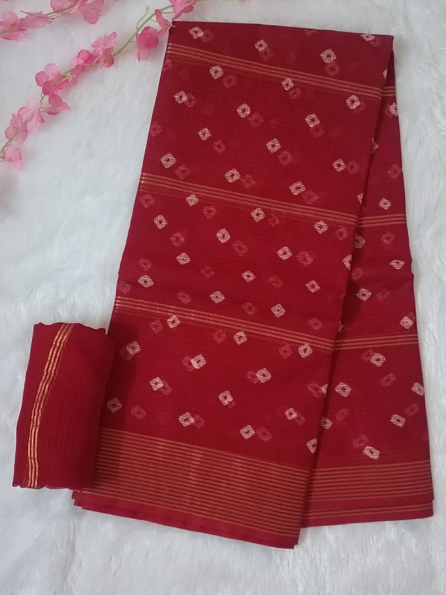 Shubhra - Pure Cotton Kota Doria Zari Lining Bandhani