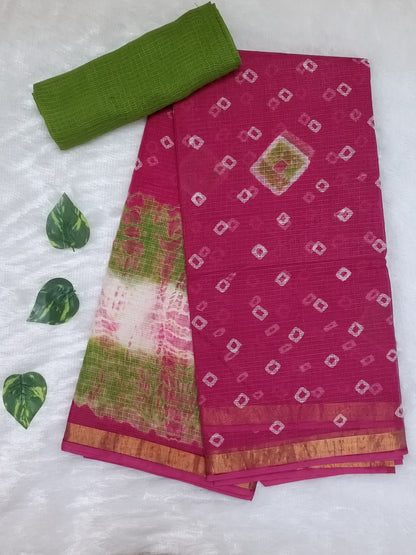 Gulrang – Bandhani and Shibori Pure Cotton Kota Doria Saree
