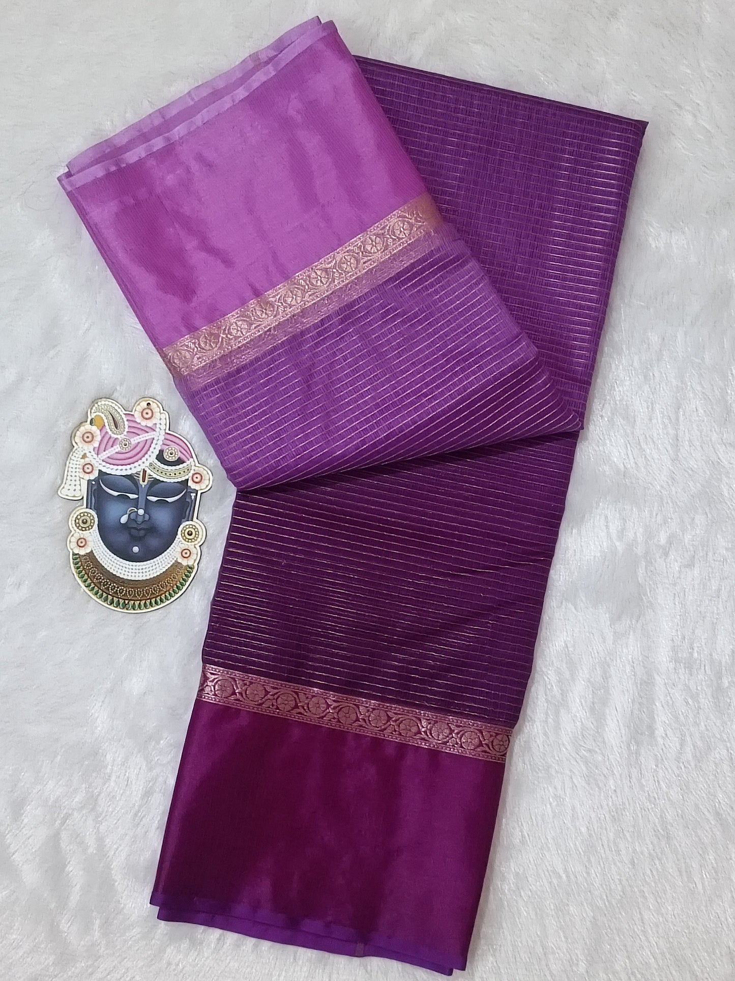 Royal Plum - Pure Silk Zari Lining Kota Doria Saree