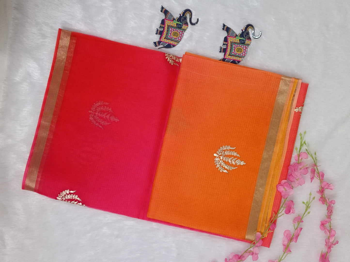 Kesar Phool-  Pure Silk Kota Saree with Handwork butti