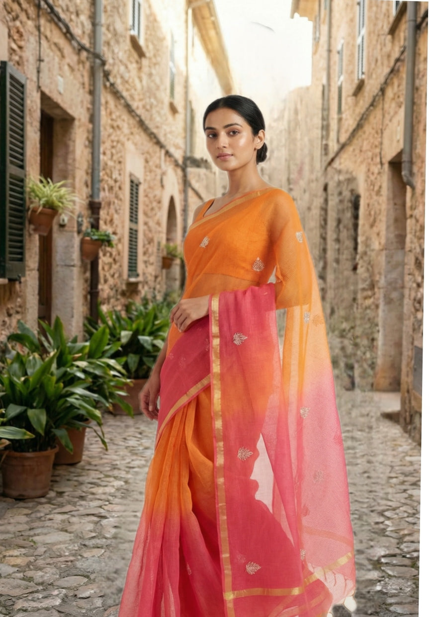 Kesar Phool-  Pure Silk Kota Saree with Handwork butti