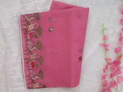 Gulaabo – Soft Pink Embroidered Pure Cotton Kota Doria Saree