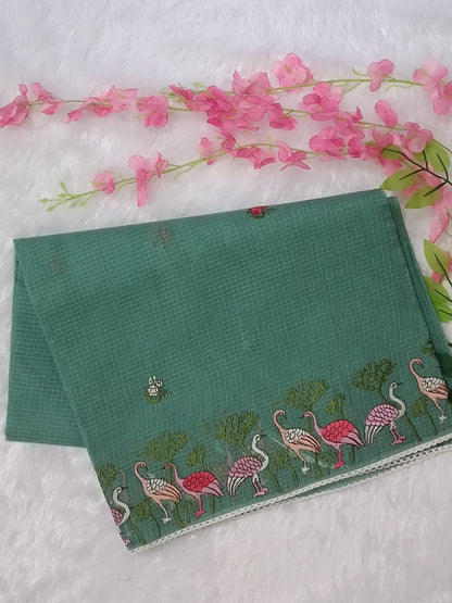Hansini - Mint Green Kota Doria Cotton Embroidered Saree