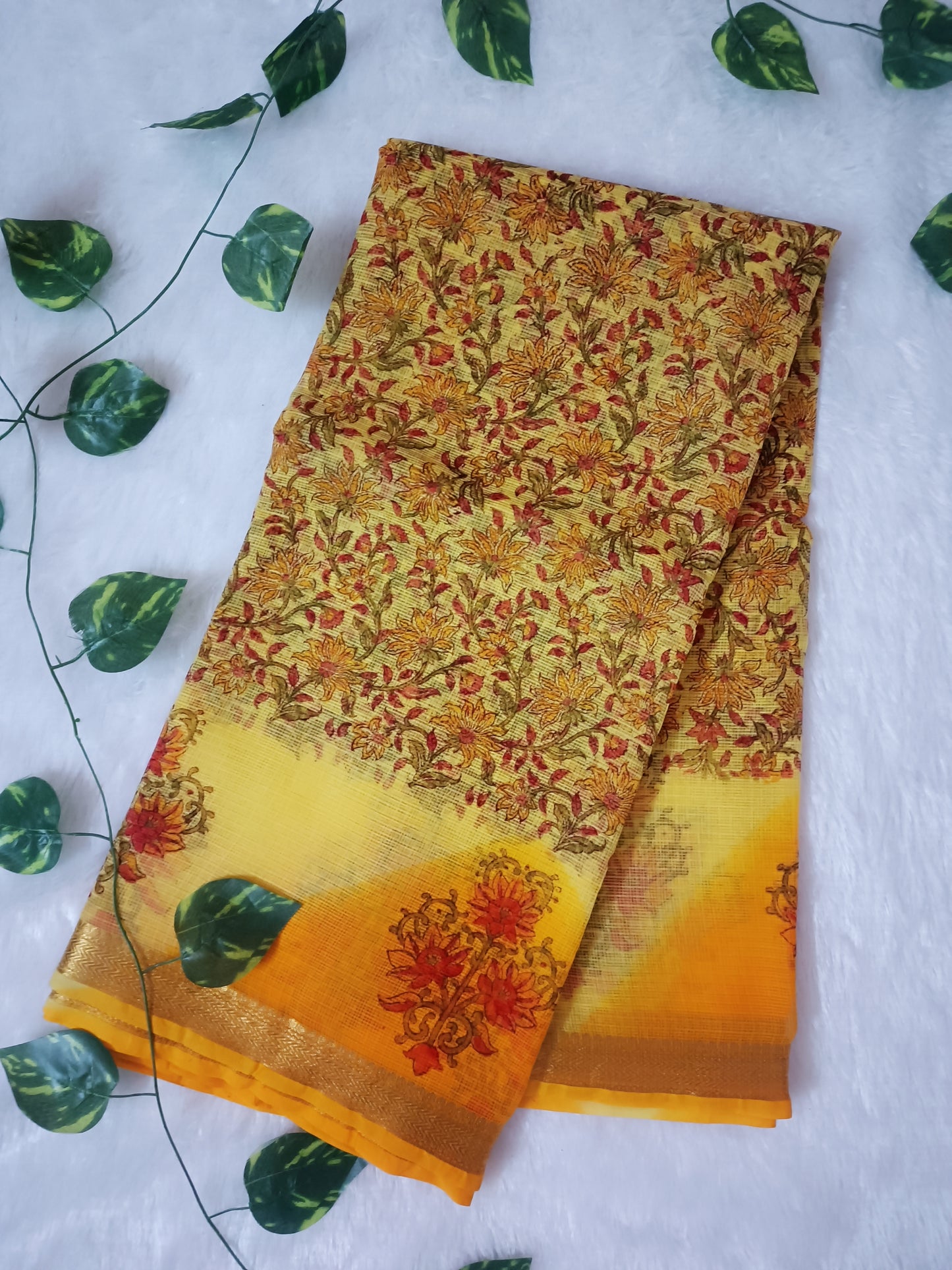 Swarna Phool- Pure Cotton Kota Doria Handblock Saree
