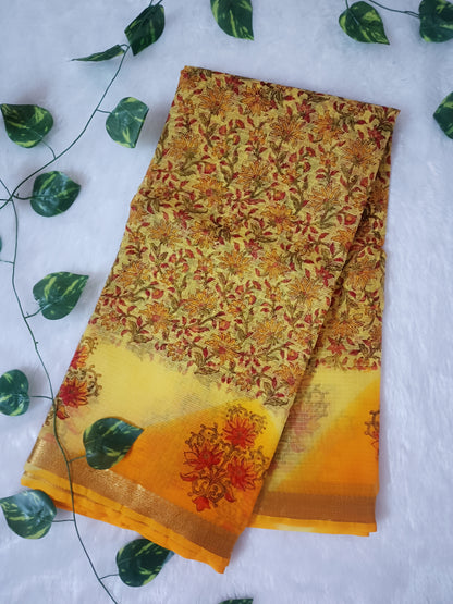 Swarna Phool- Pure Cotton Kota Doria Handblock Saree