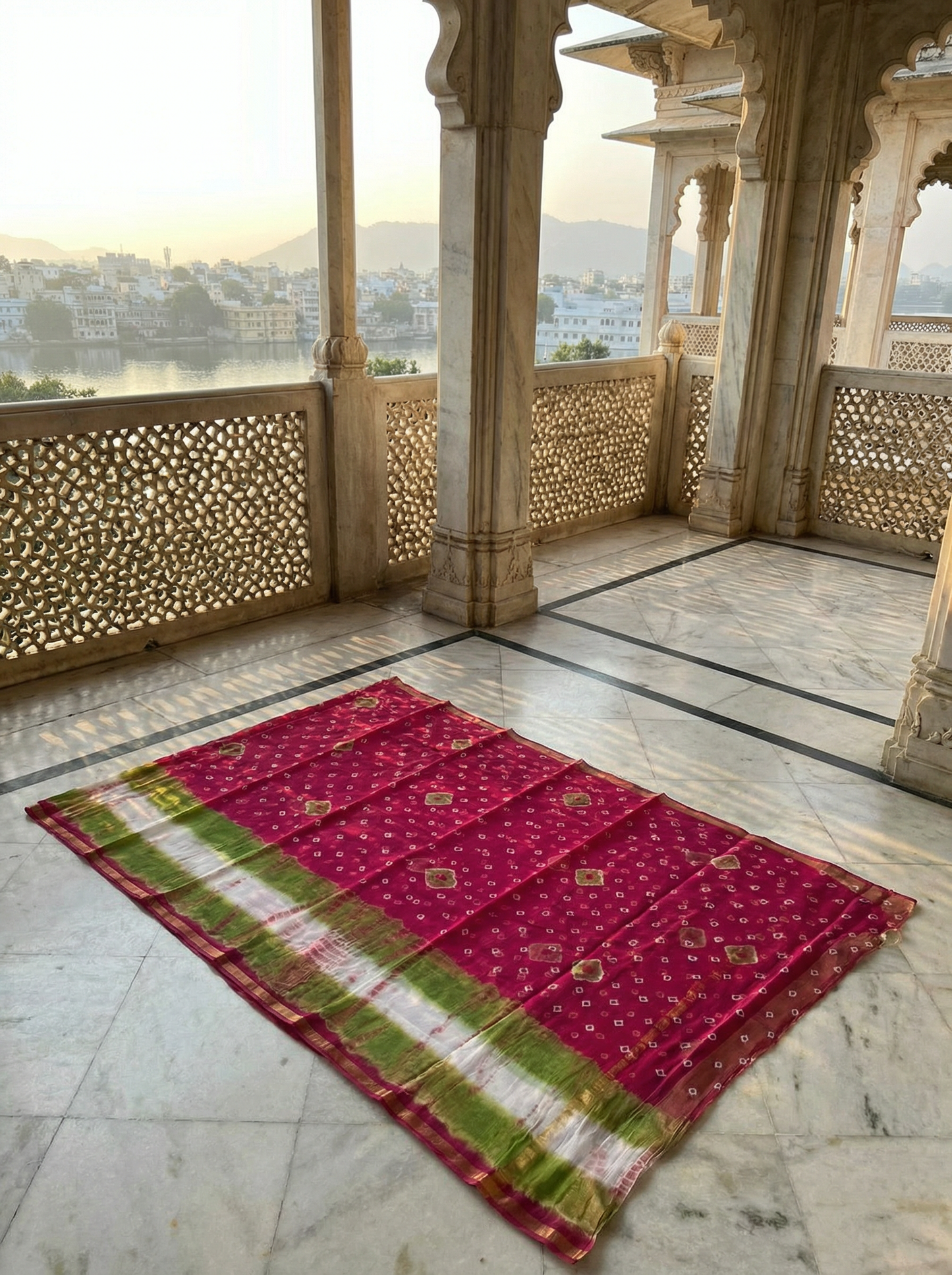 Gulrang – Bandhani and Shibori Pure Cotton Kota Doria Saree