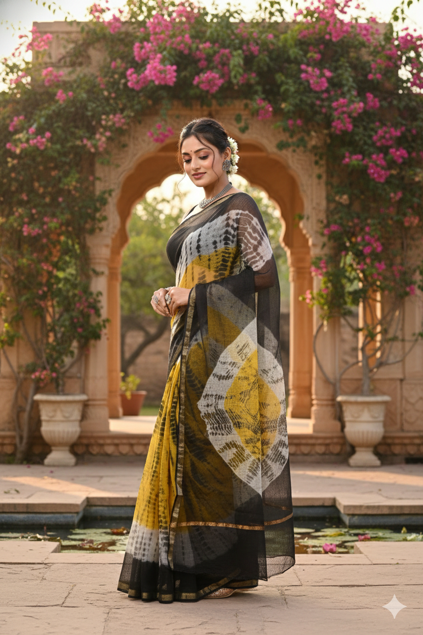 Bhanukala - Sunlit Yellow Kota Doria Saree