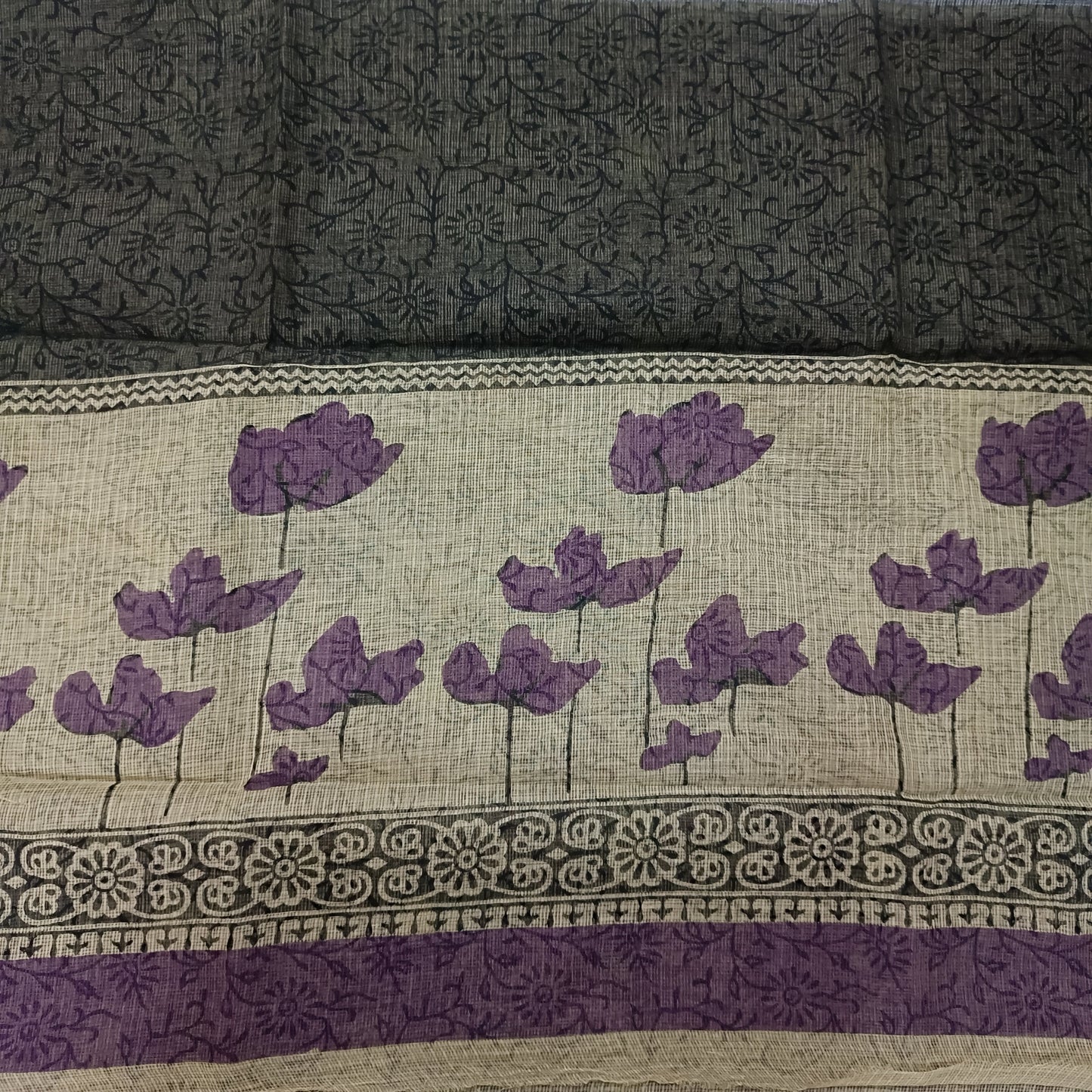 Rajnigandha-Handblock Pure Cotton Kota Doria Saree