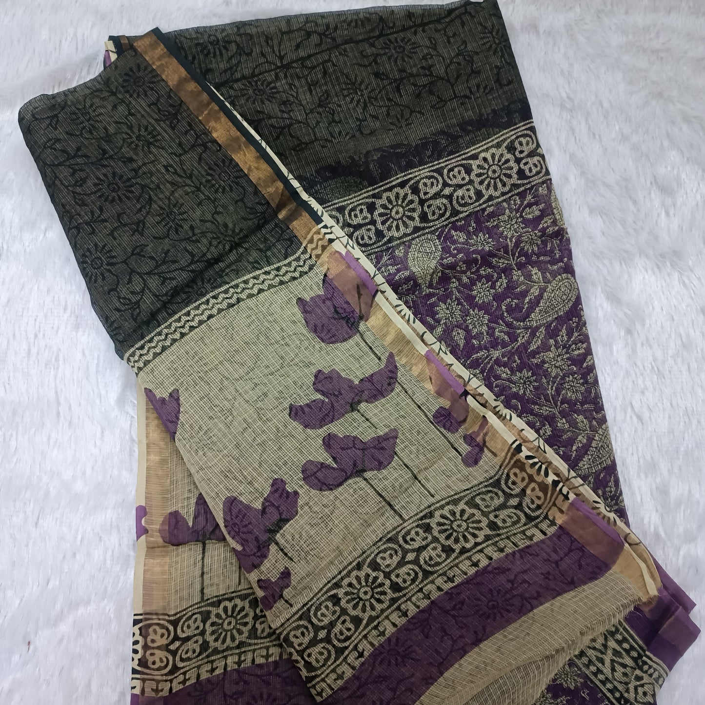 Rajnigandha-Handblock Pure Cotton Kota Doria Saree