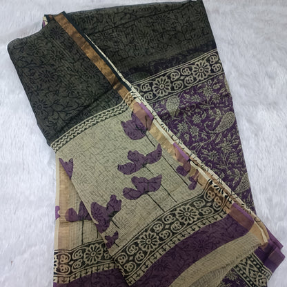 Rajnigandha-Handblock Pure Cotton Kota Doria Saree