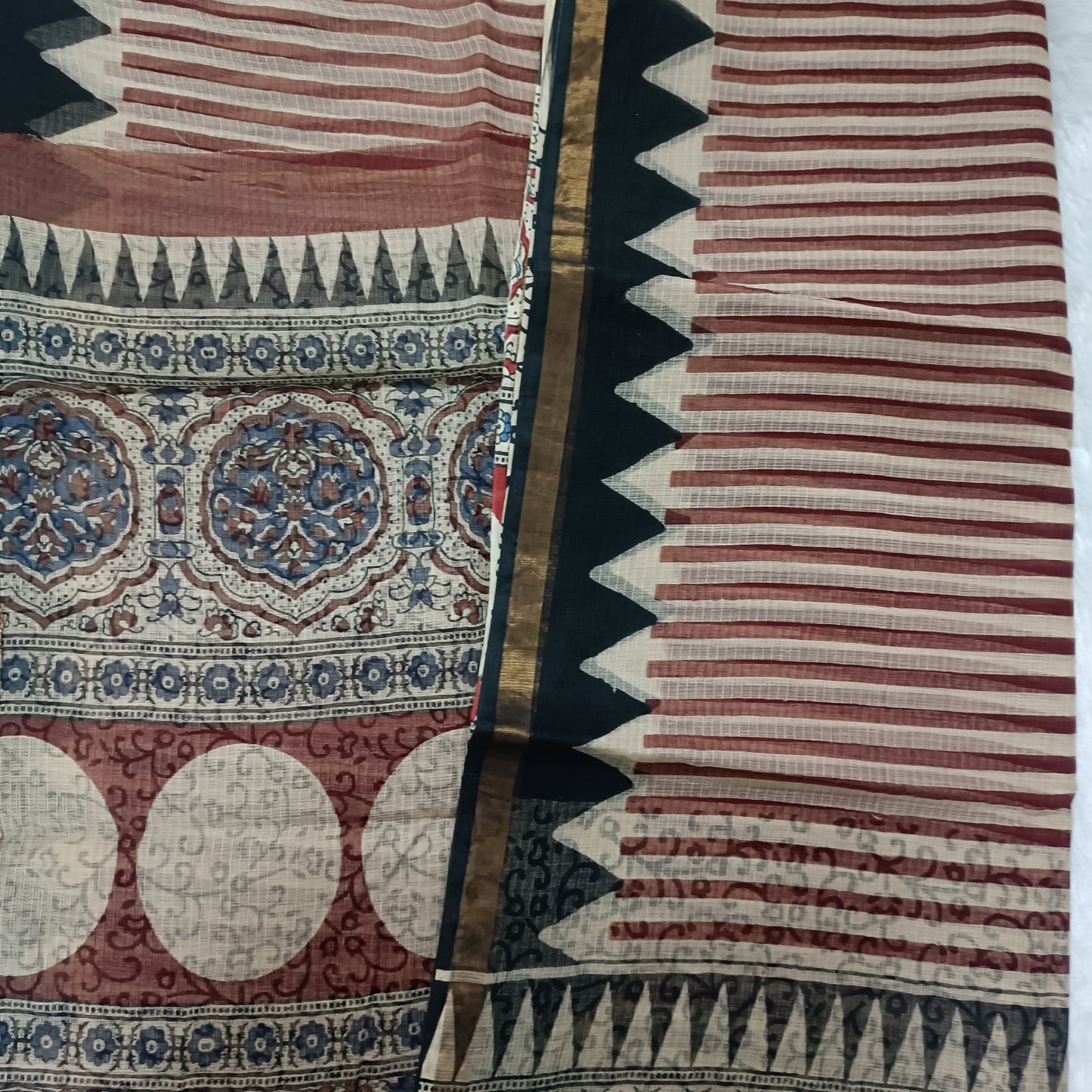 Gulbahaar-Handblock Pure Cotton Kota Doria Saree