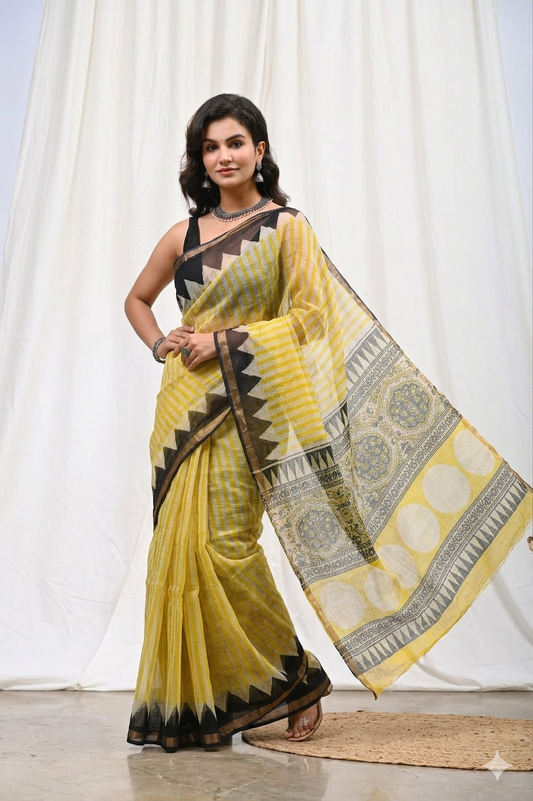 Sunshine - Handblock Kota Doria Saree