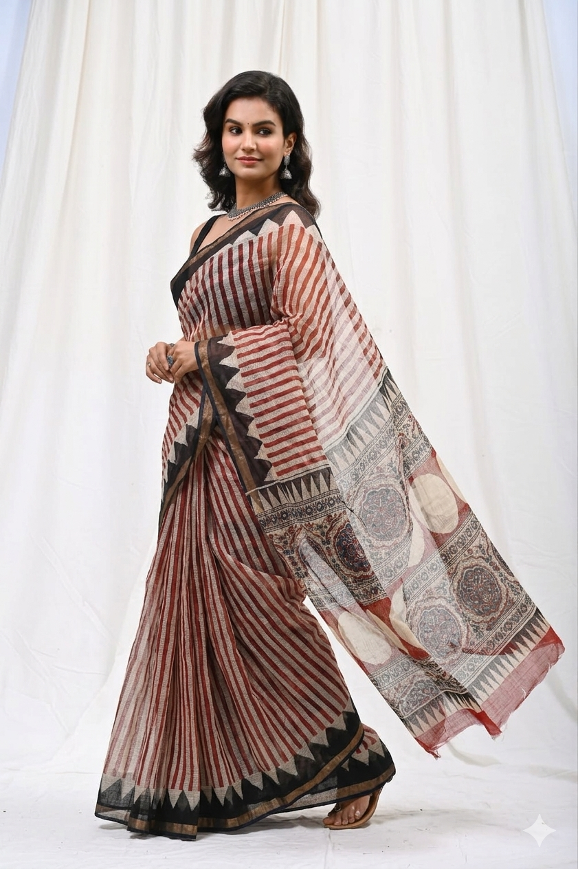Gulbahaar-Handblock Pure Cotton Kota Doria Saree