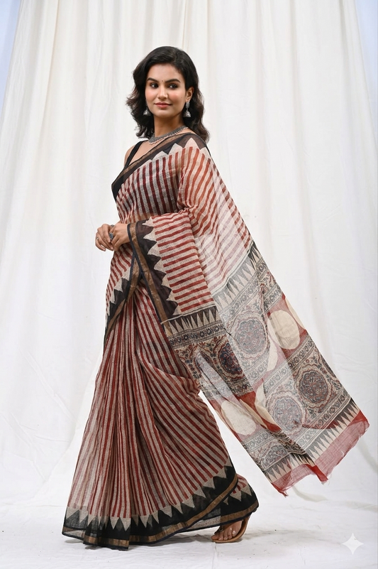 Gulbahaar-Handblock Pure Cotton Kota Doria Saree