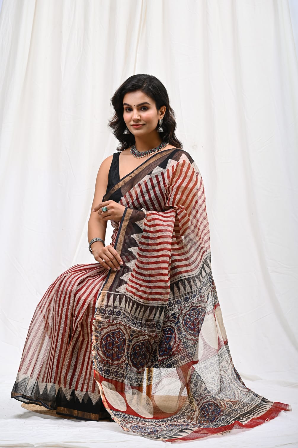 Gulbahaar-Handblock Pure Cotton Kota Doria Saree