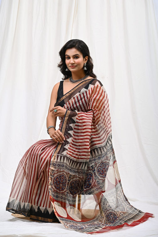 Gulbahaar-Handblock Pure Cotton Kota Doria Saree