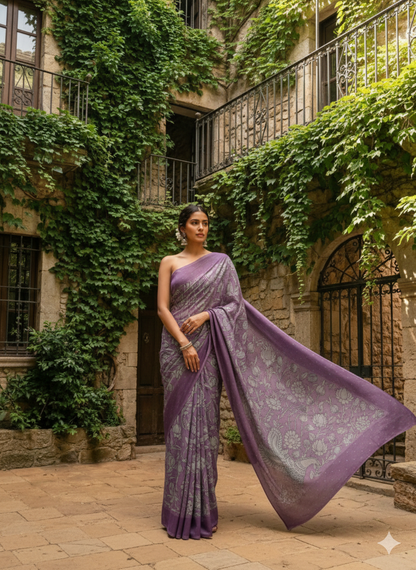 Pushp Morini - Pure Cotton Kota Doria Kalamkari with Hand Mirror Work