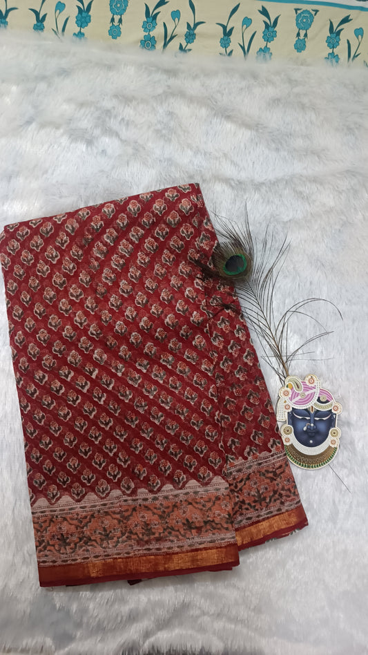 Raktima - Handblock Pure Cotton Kota Doria Saree