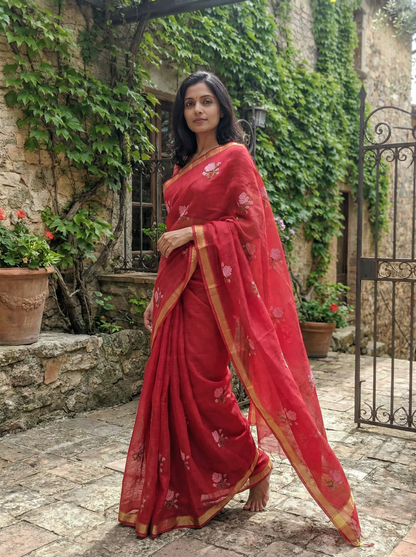 Rangriti - Pure Cotton Kota Doria Saree with Hand Embroidery