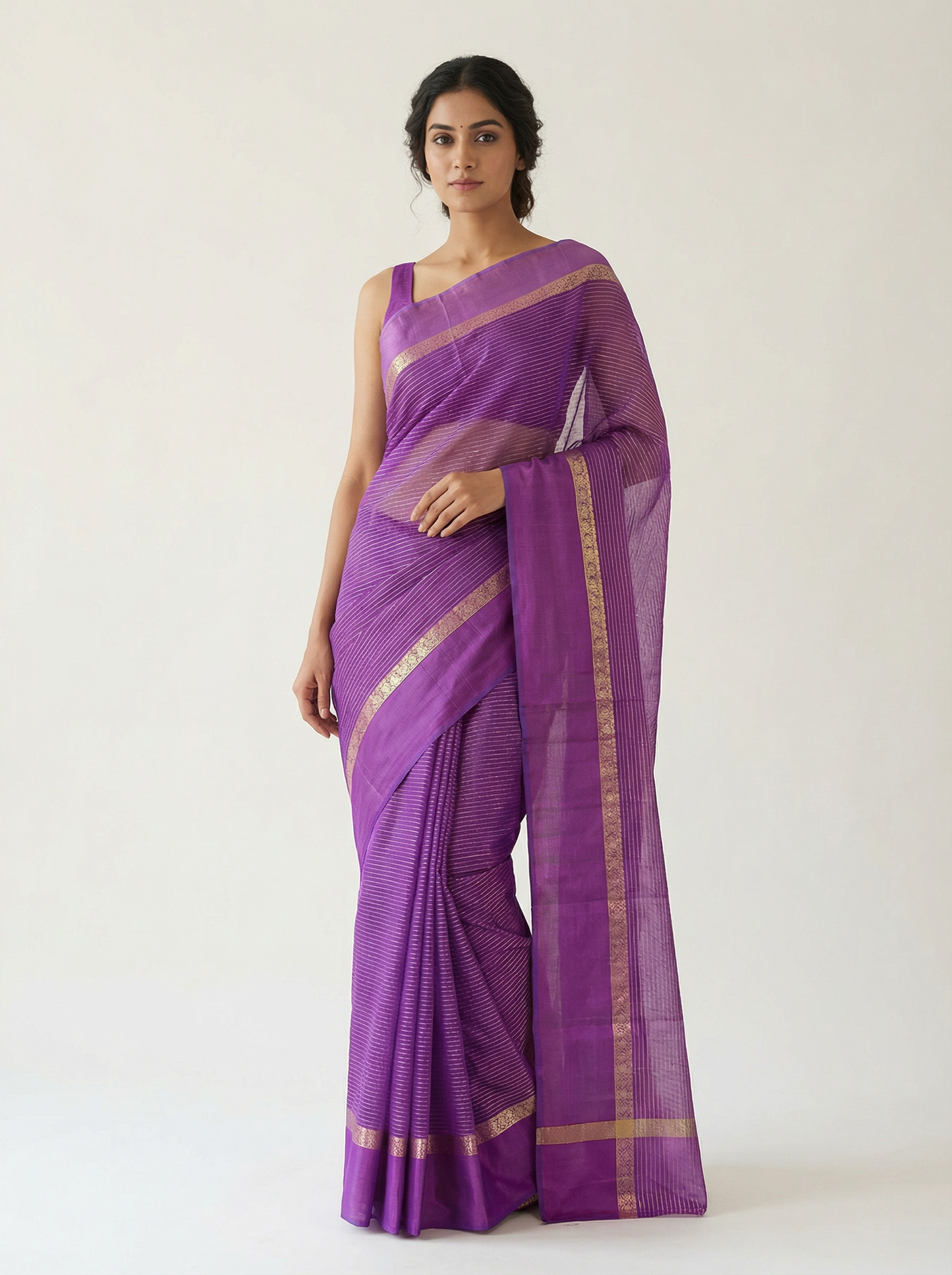 Royal Plum - Pure Silk Zari Lining Kota Doria Saree