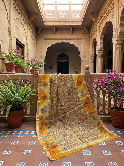 Swarna Phool- Pure Cotton Kota Doria Handblock Saree