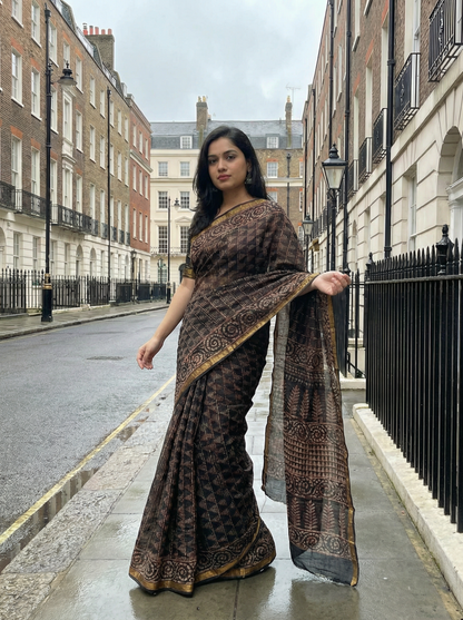 Prithvi- Pure Cotton Dabu Handblock Kota Doria Saree