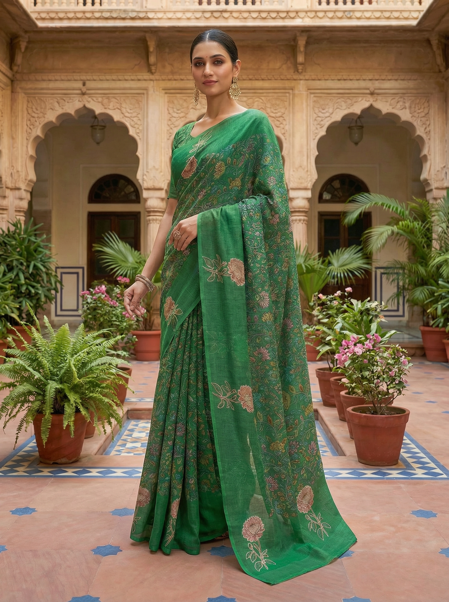 Gulmohar Bagh- Pure Cotton Kota Doria Patch Work Flower Butta