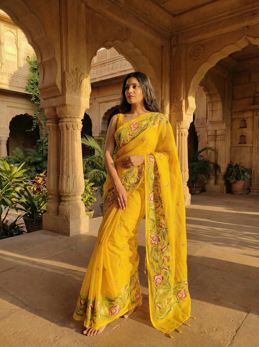 Kanak Phool- Pure Cotton Kota Doria with Floral Embroidery